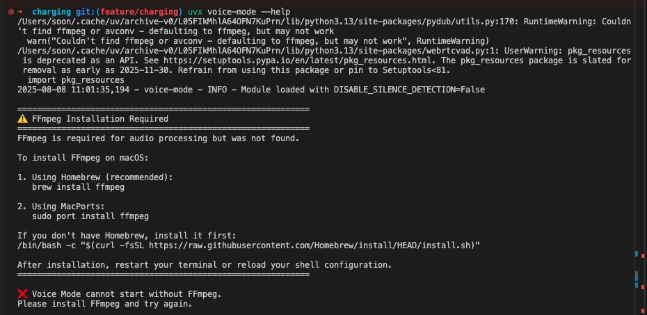 Voice Mode FFmpeg 오류